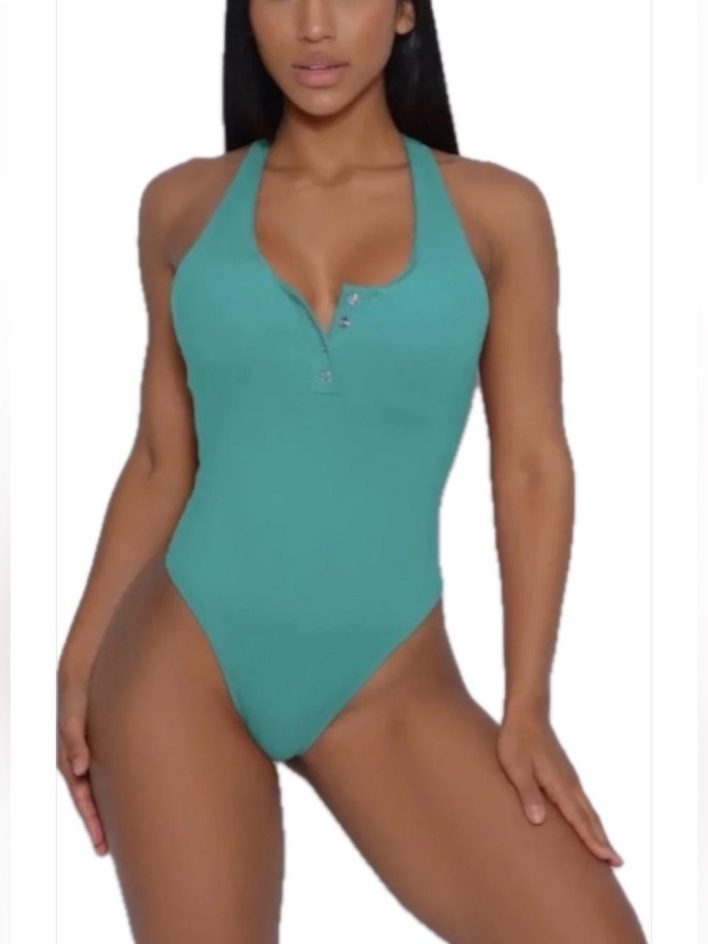 Bombshell Sportswear Henley Racerback Thong Bodysuit Green Medium New With Tag!